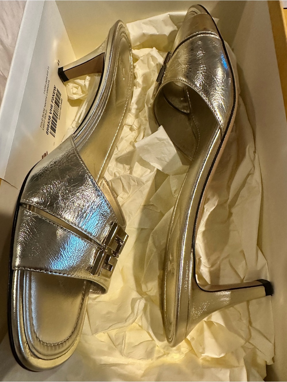 Fendi Ffold Gold Metallic Logo Slide Heels - Picture 3 of 10